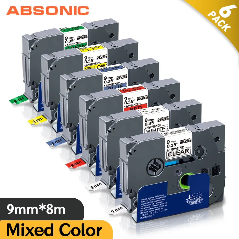 Absonic 6 Цвет TZe ламинированная лента для Brother TZe-121 TZe-221 TZe-421 TZe-521 TZe-621 TZe-721 совместимый