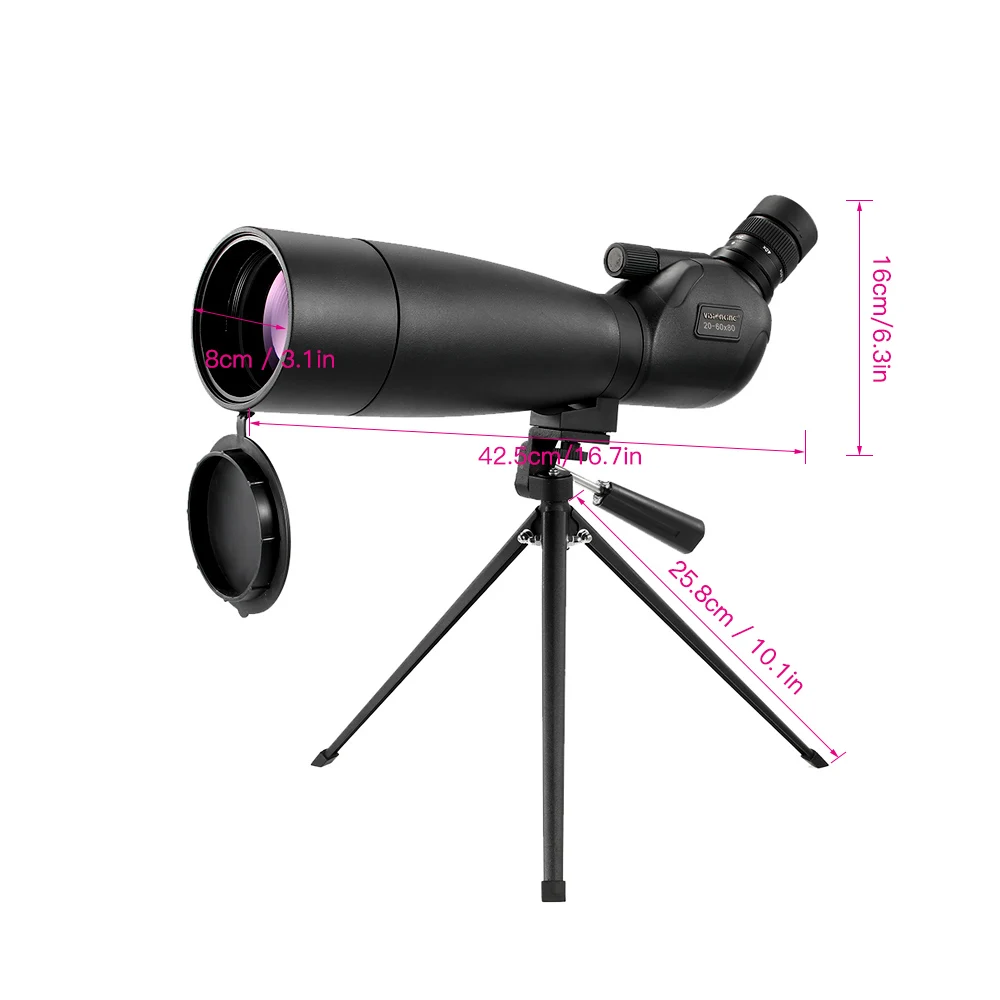 Visionking 20-60x80 телескоп угловой Зрительная труба BaK4 водонепроницаемый Fogproof