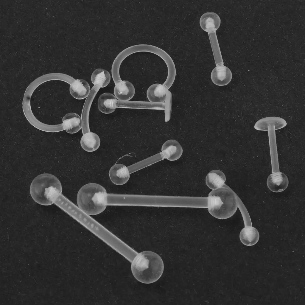 

10Pcs Clear Acrylic Nose Studs Ring Eyebow Tongue Bars Body Piercing Jewelry