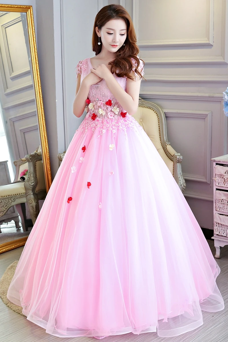 

Pink Quinceanera Dresses Appliques Beading Vestidos De Gala Largos Prom Dress Puffy Masquerade Ball Gowns Quinceanera Kjole