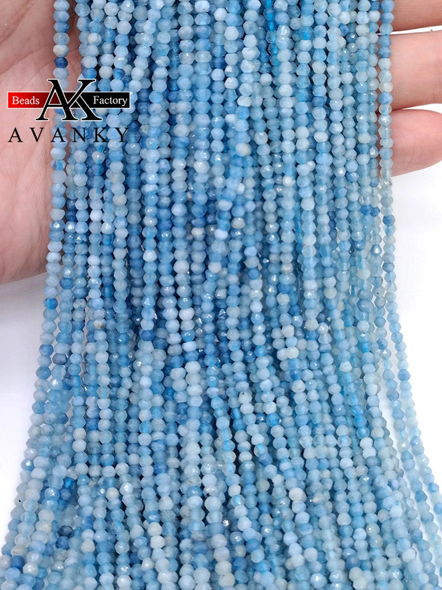 Natural Faceted GemStones Aquamarine Beads Small Section Loose Spacer For Jewelry Making DIY Necklace Bracelet 15''2x3mm 3x4mm