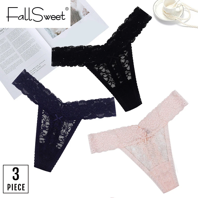 Женские кружевные стринги FallSweet черные белые трусики нижнее белье размеры от S до