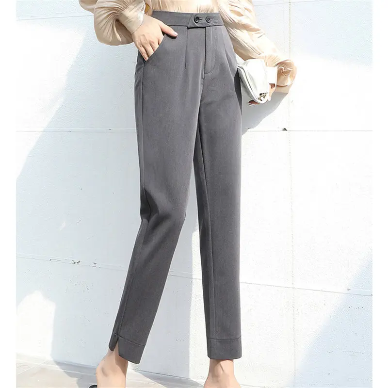 

HziriP High Waist Fresh Loose Straight Women 2020 New Spring Plus Casual Dropping Solid Brief Fashion Texture Pencil Trousers