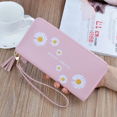 

Woman's wallet Long Small daisies embroidery wallet mobile phone bag clutch bag Korean version Lady wallet large capacity