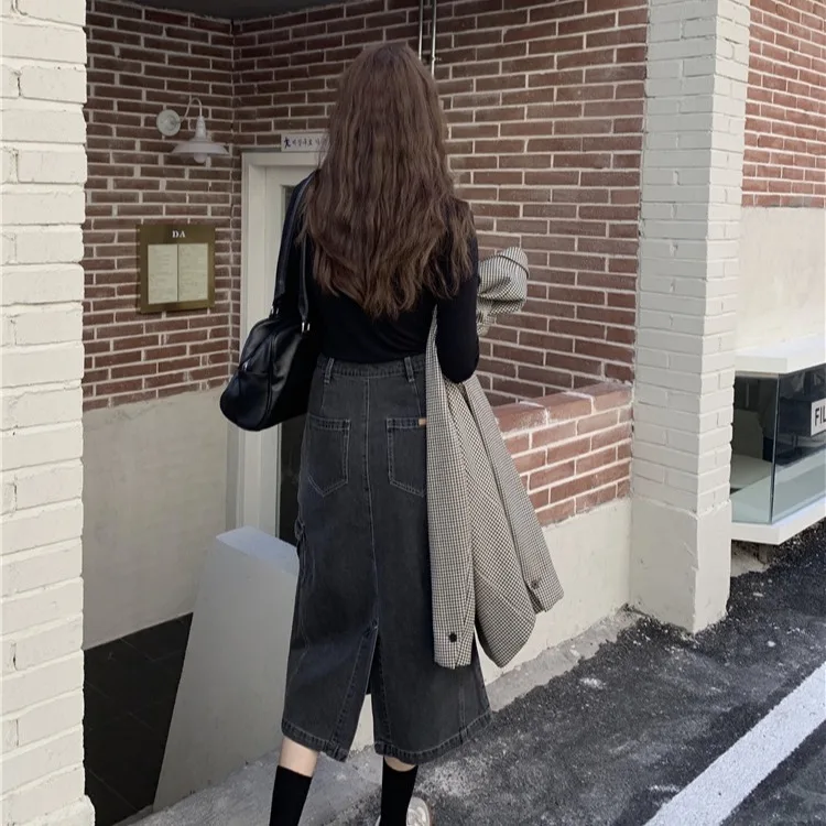 

New 2021 Fashion Women Ladies High Waist Straight Denim Skirts Sexy Body Con Midi Skirt Stretchy