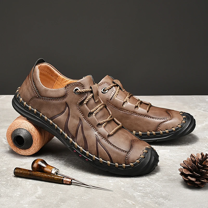 

2021 Men Shoe Casual Leather Shoes Men Fashion Comfortable Outdoor Shoes Male Brand Lace-up Walking Shoes Plus Size Hiking Shoes