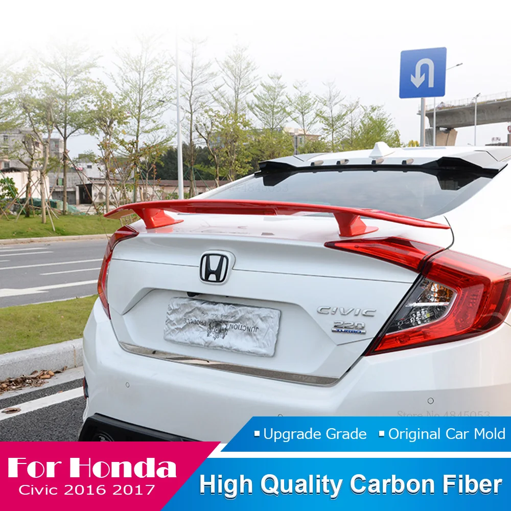 Для Honda Civic 2016 2017 карбоновое волокно черный спойлер задний Багажник крыло губы