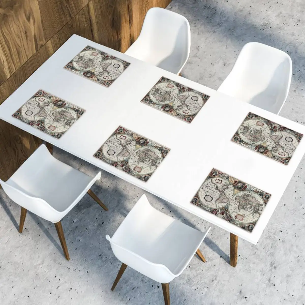 

6 Pcs Placemat Table Mat European Map For Tables Heat-insulation Linen Kitchen Dining Pads