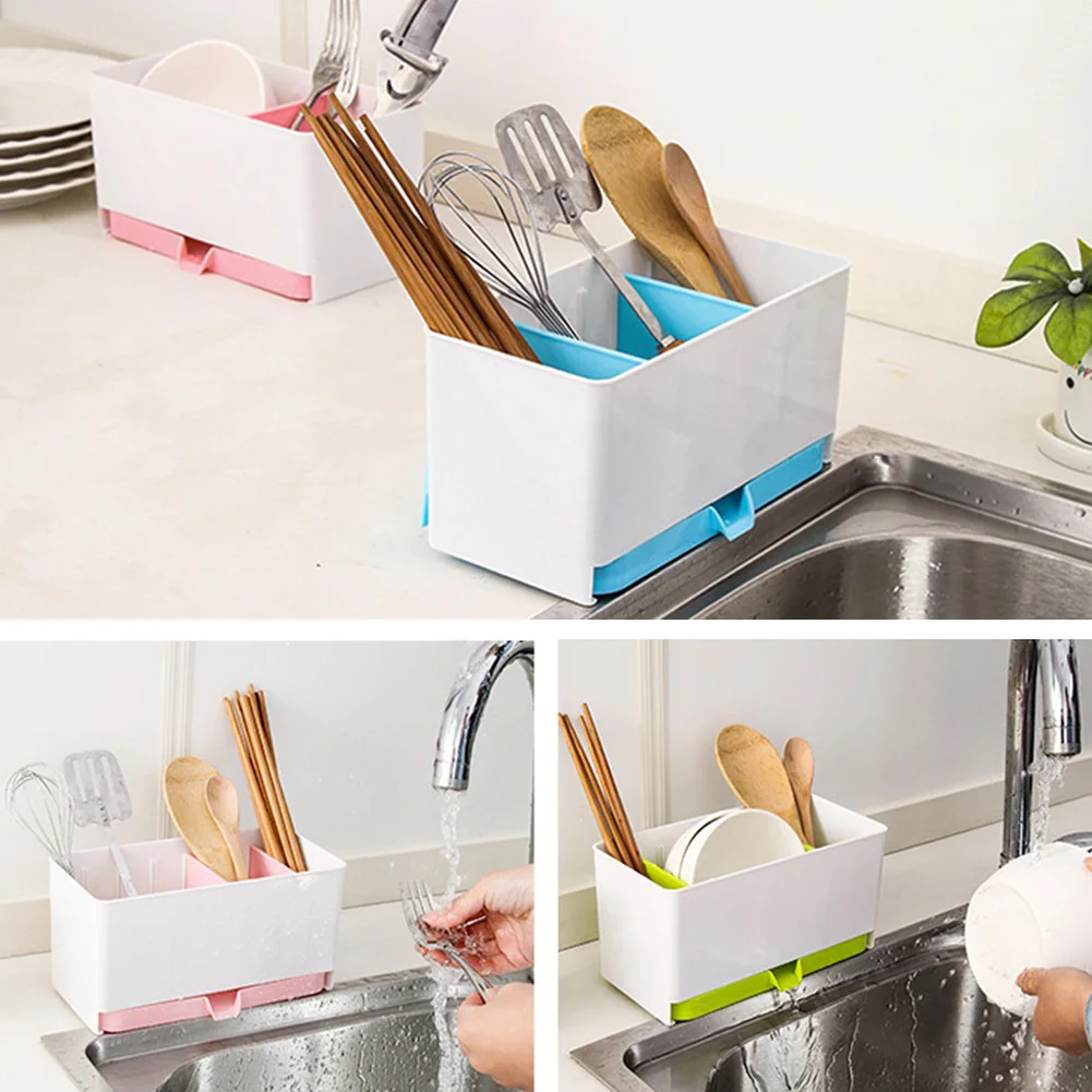 

Household Quick Drain Multifunction Fork Rack Spoon Storage Plastic Detachable Cutlery Organizer Chopstick Cage Holder Square