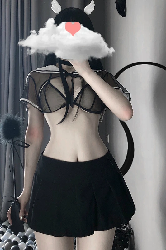 

Women Sexy Lingerie Black Blue Students Uniform Sailor Lace Bunny Cosplay Bustier Costume Erotic See Through Costumes 2020 OVRR