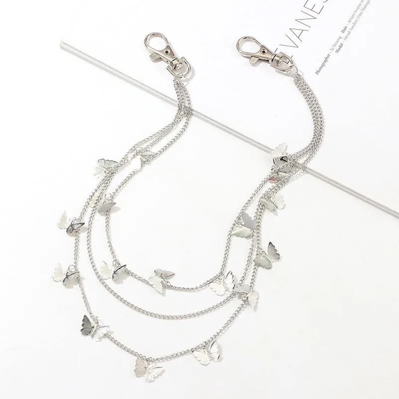 

New Fashion Punk Street Butterfly Belt Waist Chain Male Women Pants Chain Multi Layer HipHop Hook Trousers Keychain Jewelry