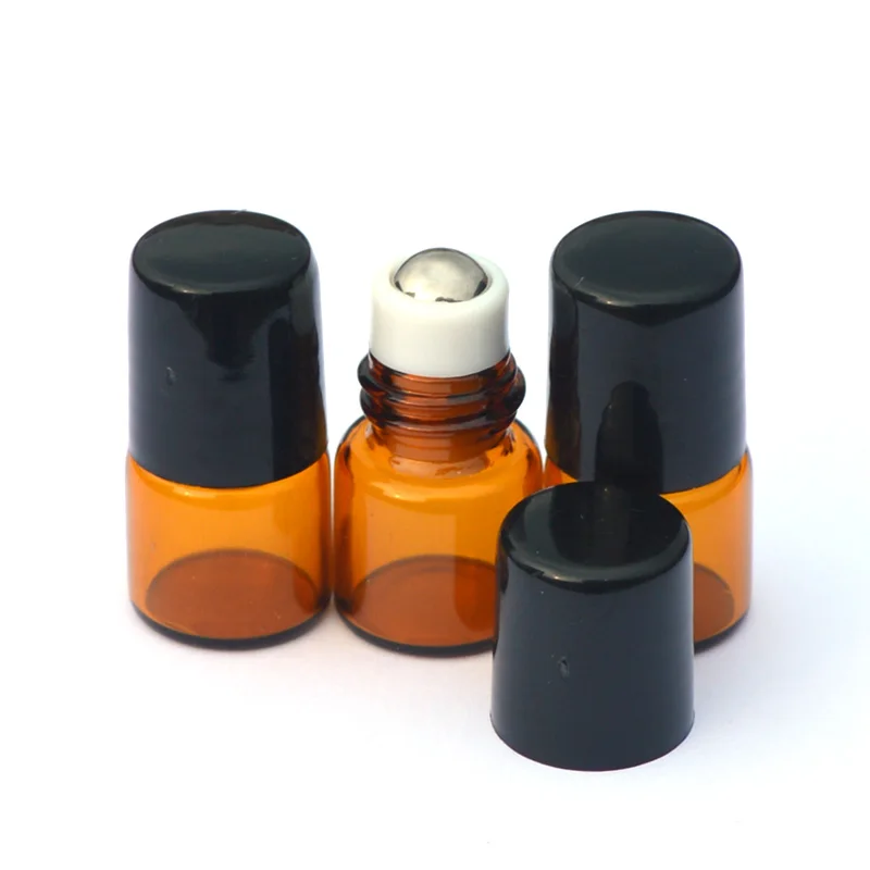 

Fast Shipping 50pcs Mini Amber Perfume Sample Roller Glass Bottle 1ml Roll-on Refillable Essential Oil Vial