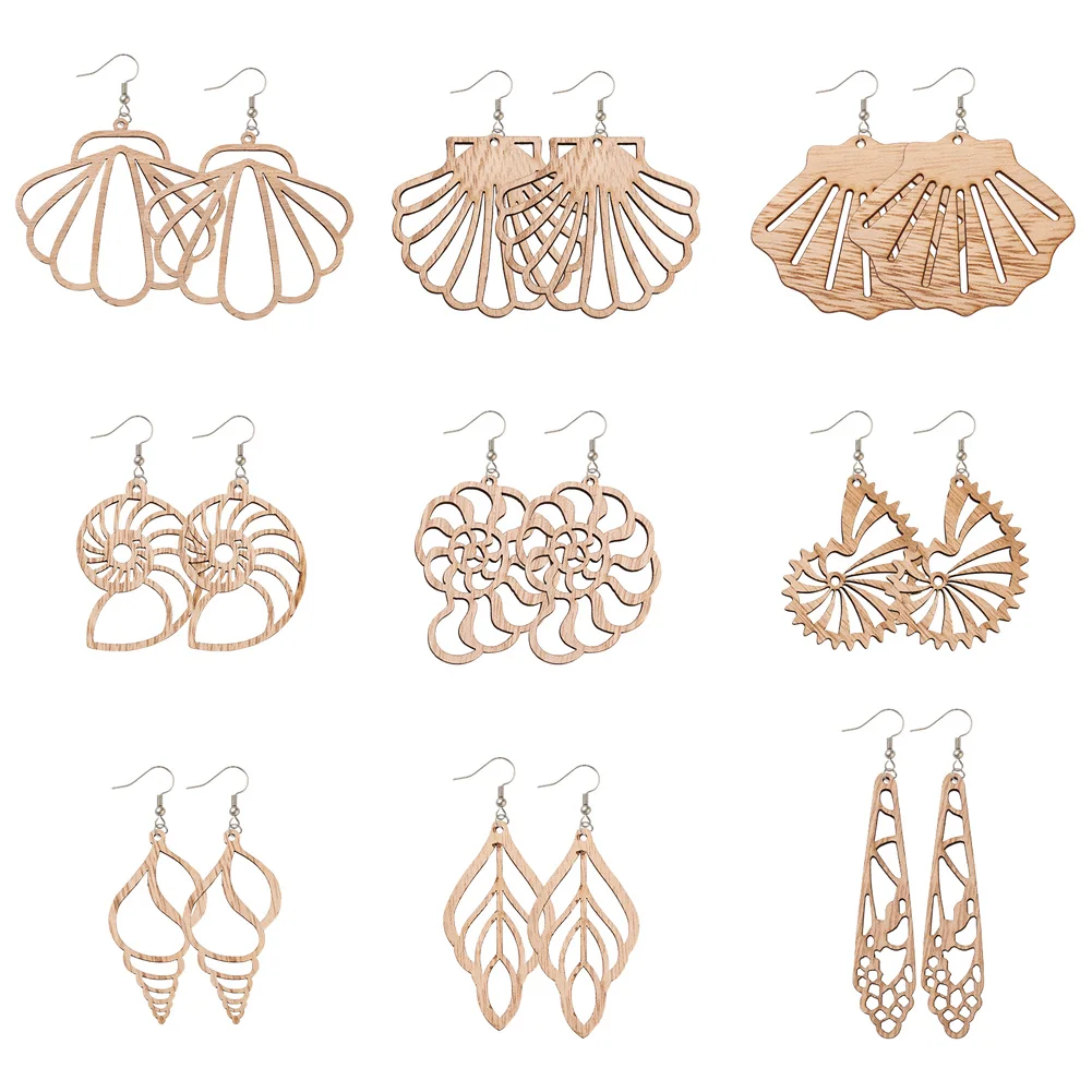 

Unfinished Wooden Earrings Blank Big Pendant Hollow Fan Wood Charms for Jewelry DIY Dangle Earring Making Kit with Earring Hooks