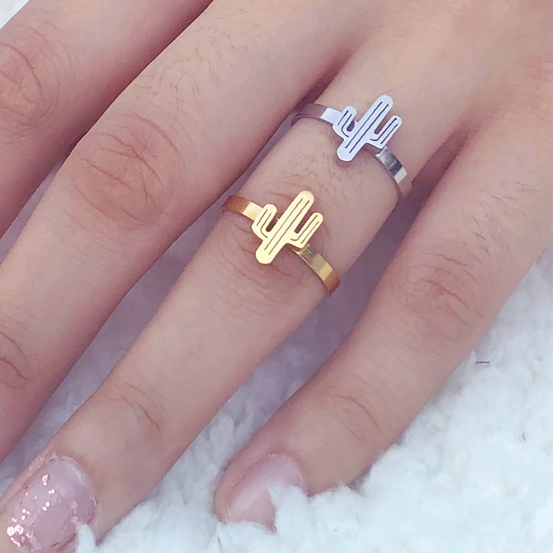 Кольцо кактуса с перьями геометрическое кольцо из нержавеющей стали в форме