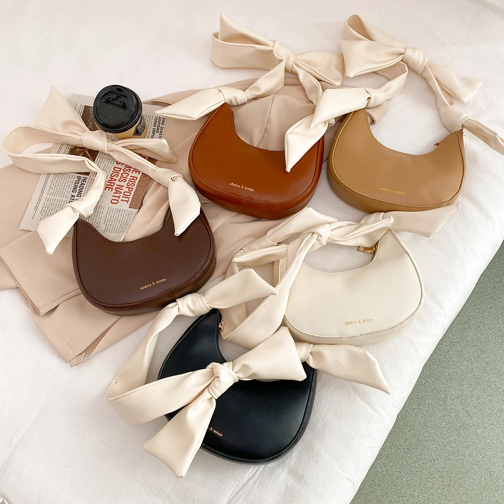 

Модная Изысканная сумка для покупок, элегантная цветная сумка, женская сумка-хобо на плечо, маленькие ранцы с бантом на ремешке