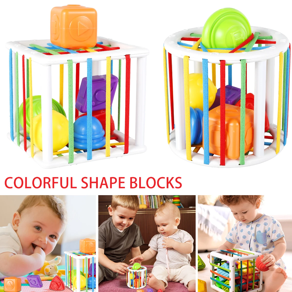 

Baby Shape Sorter Toys Set Sensory Bin Shape Sorter Toys Set with 6 Colorful Cube Textured Shapes Blocks Montessori Baby Toys