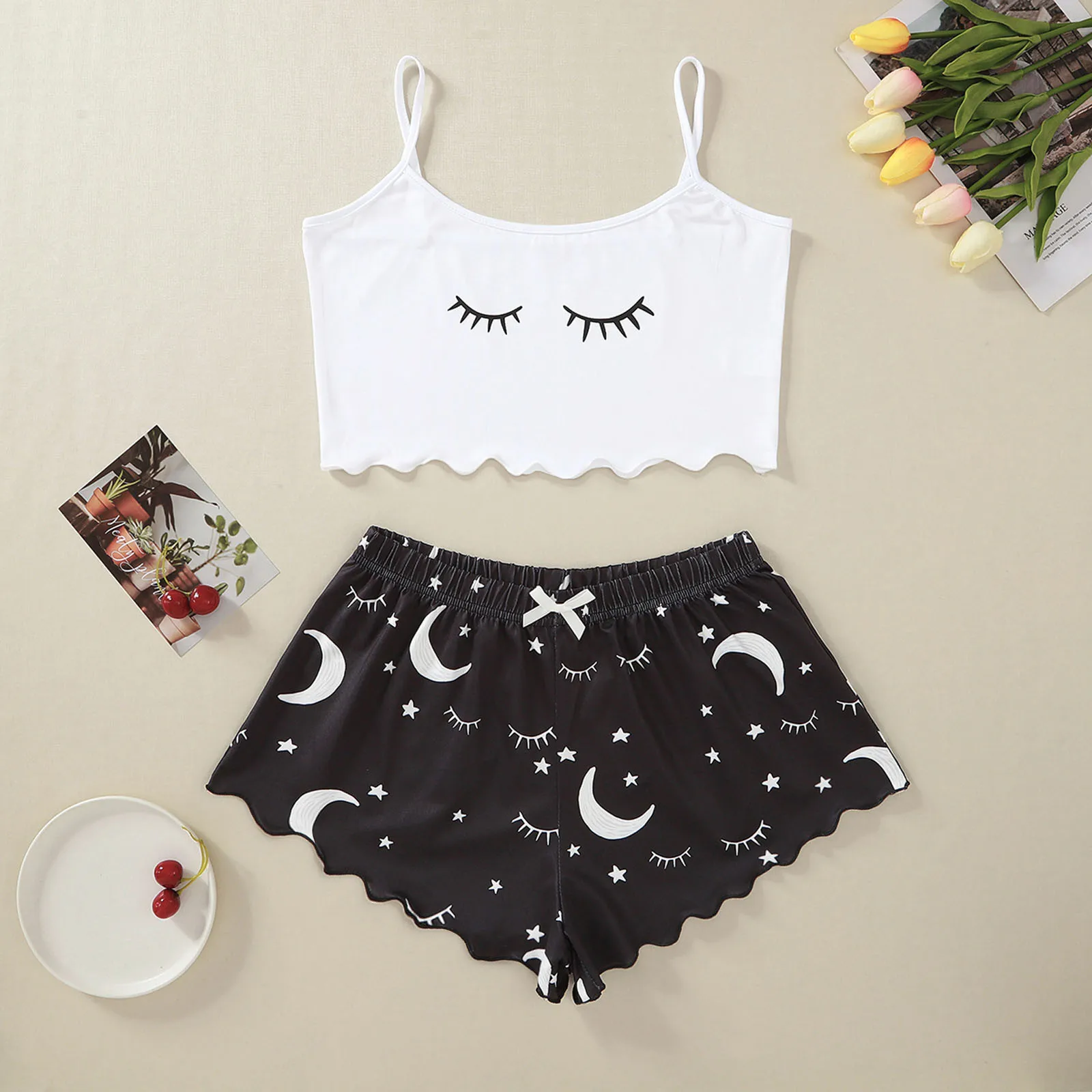 40 # женская обувь для сна Детская пижама с принтом Луна Звезды ресниц стильная