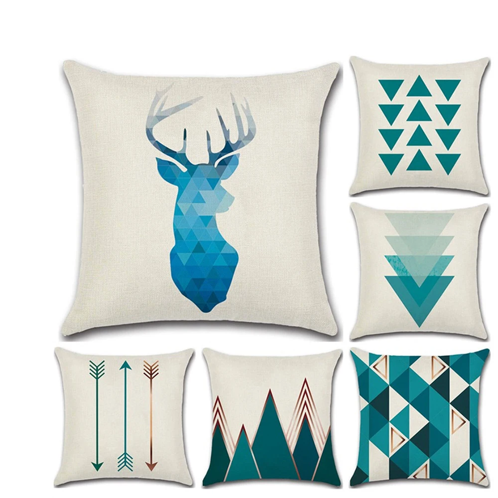 Льняные наволочки 45 см * с синим геометрическим рисунком украшение для дома