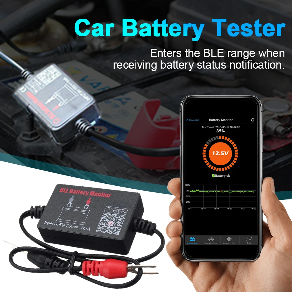 

12-16V BM2 Battery Monitor Tester On Phone APP Bluetooth-Compatible 4.0 Car Battery Analyzer Charging Cranking Test Voltage Test