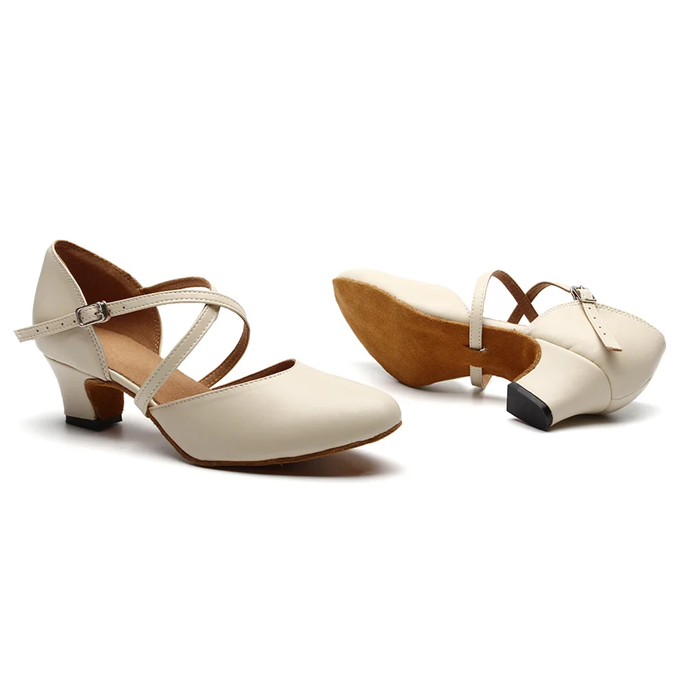 Women's Latin Dance Shoes Genuine Leather Ballroom Tango Dancing Shoes Closed Toe Party Performance High Heels