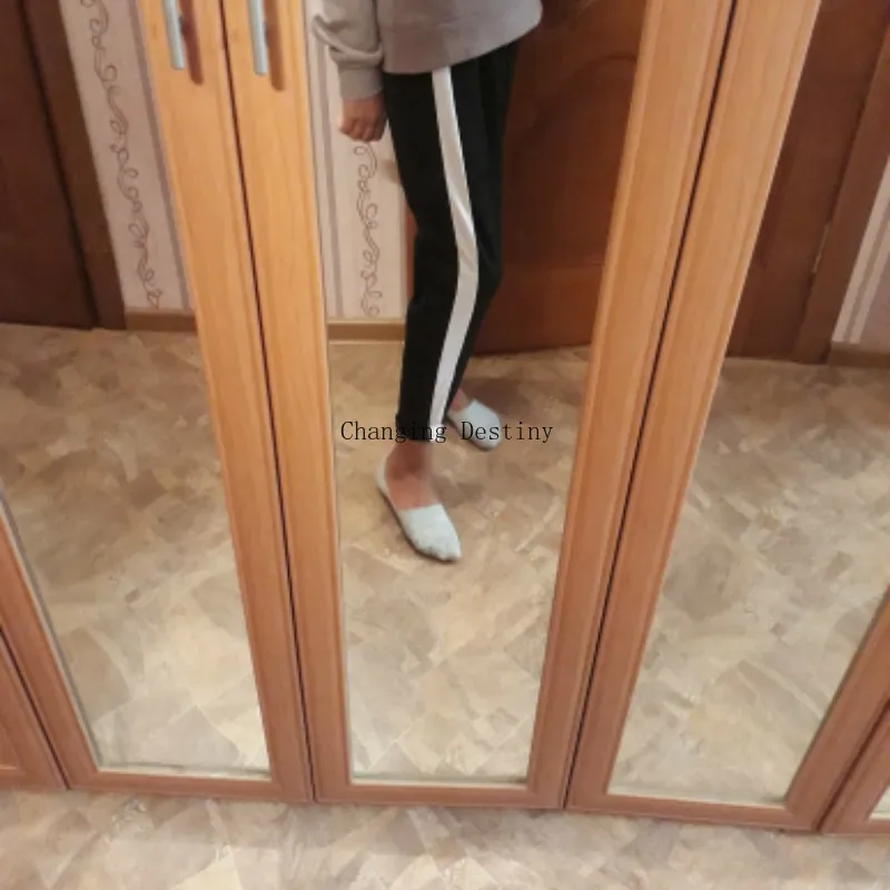 Женские штаны шаровары S XXL весенние свободные в полоску по щиколотку черного и