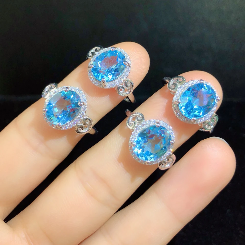 

Ring Jewelry Natural Sky Blue topaz White Zirconia Rings For Women S925 Sterling Silver Fine Jewelry