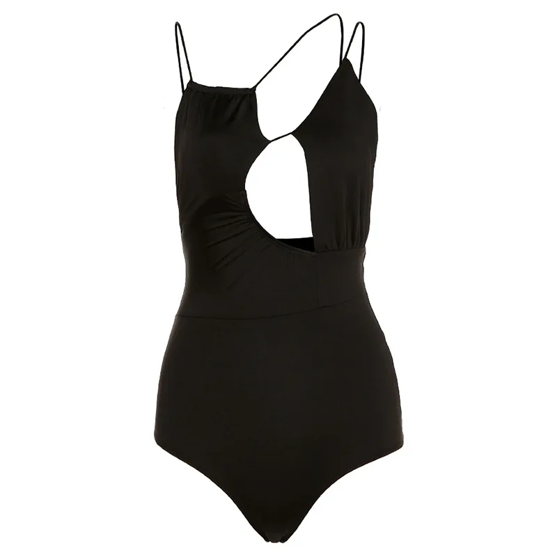 

CHRLEISURE Irregular Shape Wrap Dress Elastic Playsuit Sleeveless Backless Hollow Dress Asymmetrical Skinny Beachwear Dress