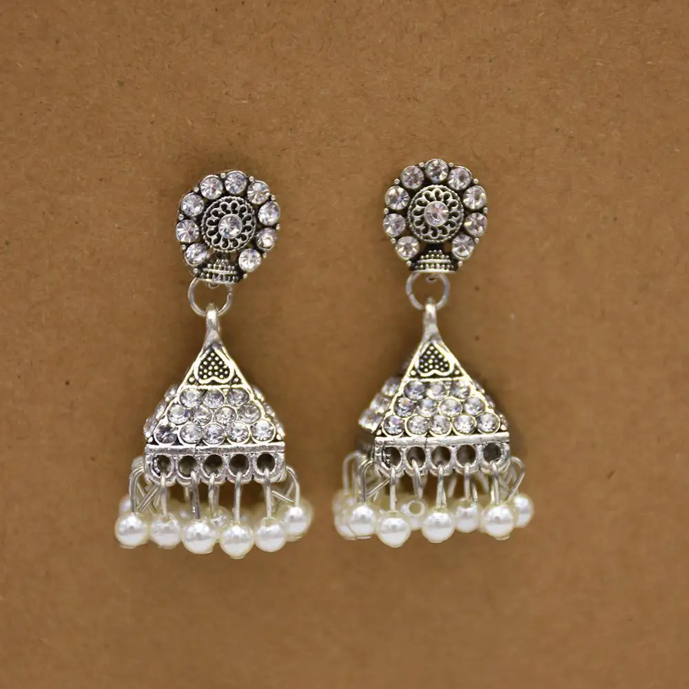 

1pair New Bohemian style Ethnic Retro Earrings Rhinestones Pearl Tassel Geometric pendant Earrings For Women Party Jewelry