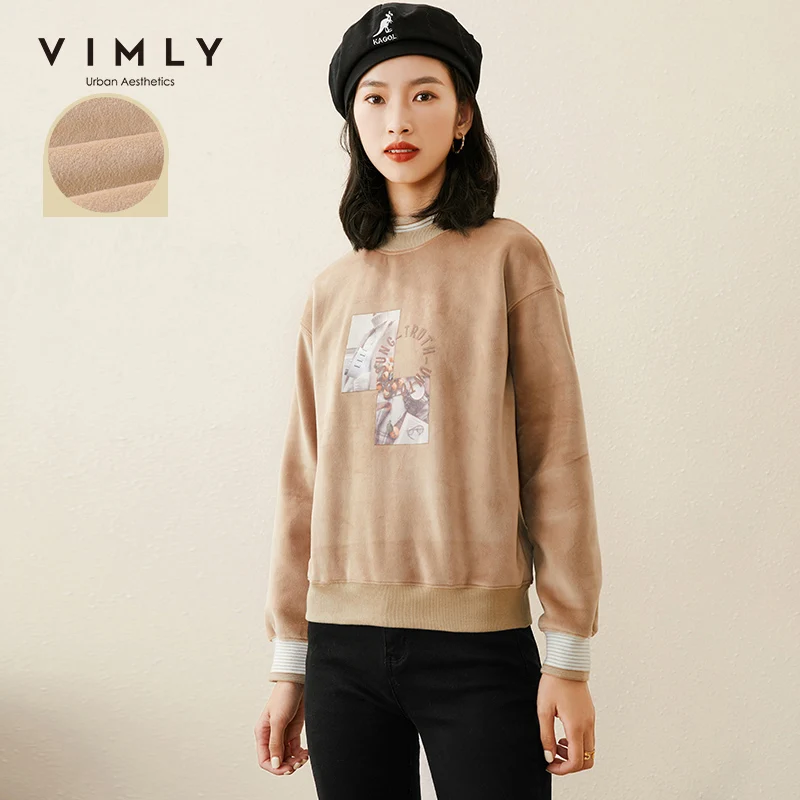 

Зимняя женская толстовка Vimly, модный плотный теплый пуловер с буквенным принтом и круглым вырезом, осенняя одежда, женские повседневные тол...