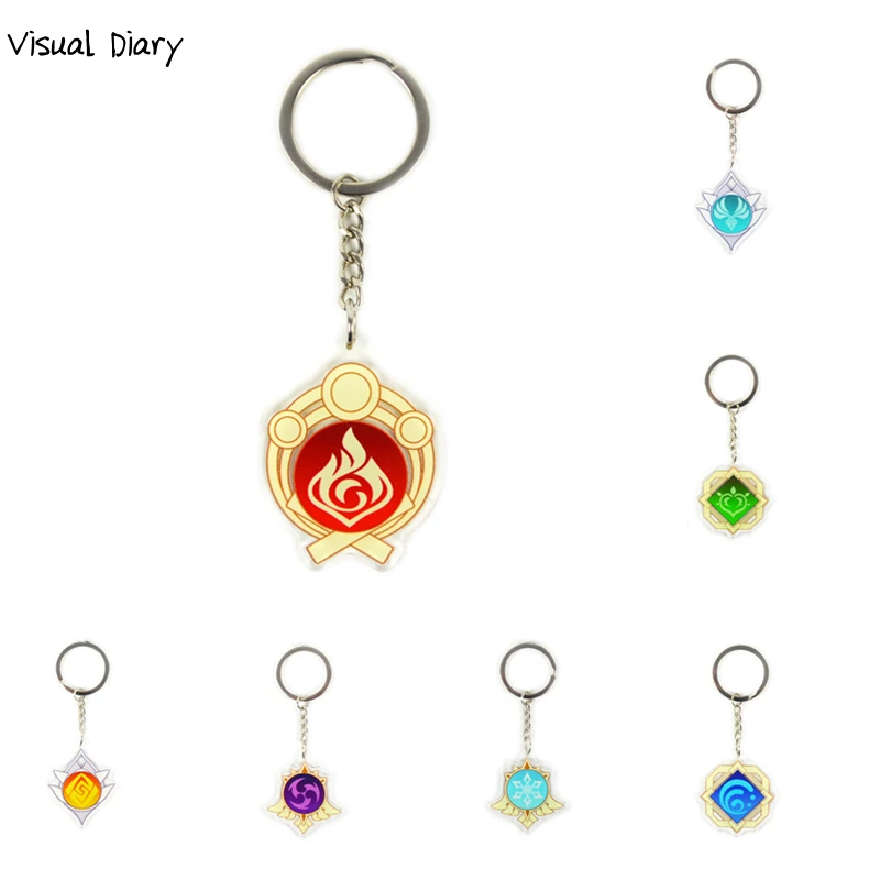 

Anime Genshin Impact Game Character Acrylic Keychain Eye of God Water Wind Thunder Fire Rock Ice Element Keyring Fans Charm Gift