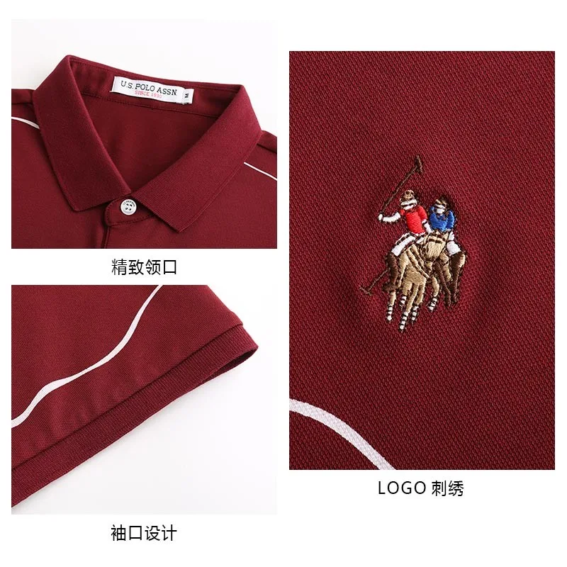 Polo Assn. Летняя новая мужская рубашка-поло в полоску с коротким рукавом из хлопка