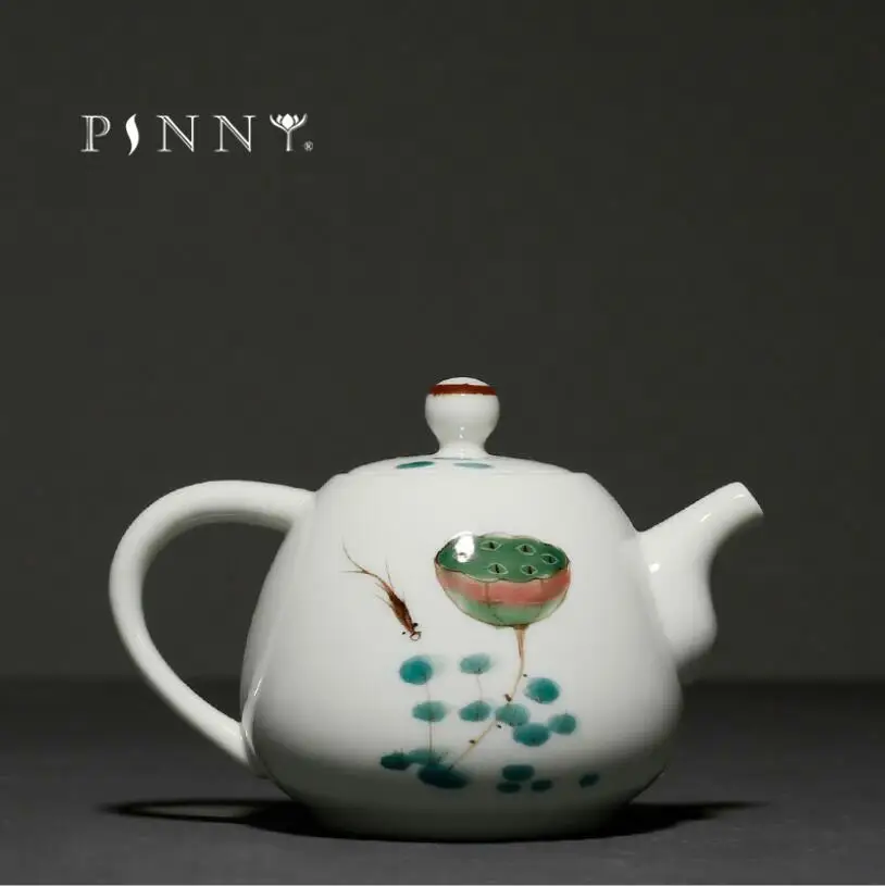 

PINNY 235ML Hand Painted Ceramic Lotus Teapot Retro Teapot Kettle Traditional Chinese Kung Fu Tea Pot Pigmented Drinkware