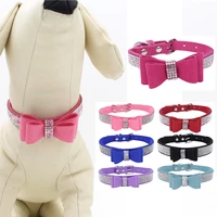 pet dog collar crysta harnesses full rhinestone soft seude leather dog collar bling padded bow knot puppy cat pet for breeds