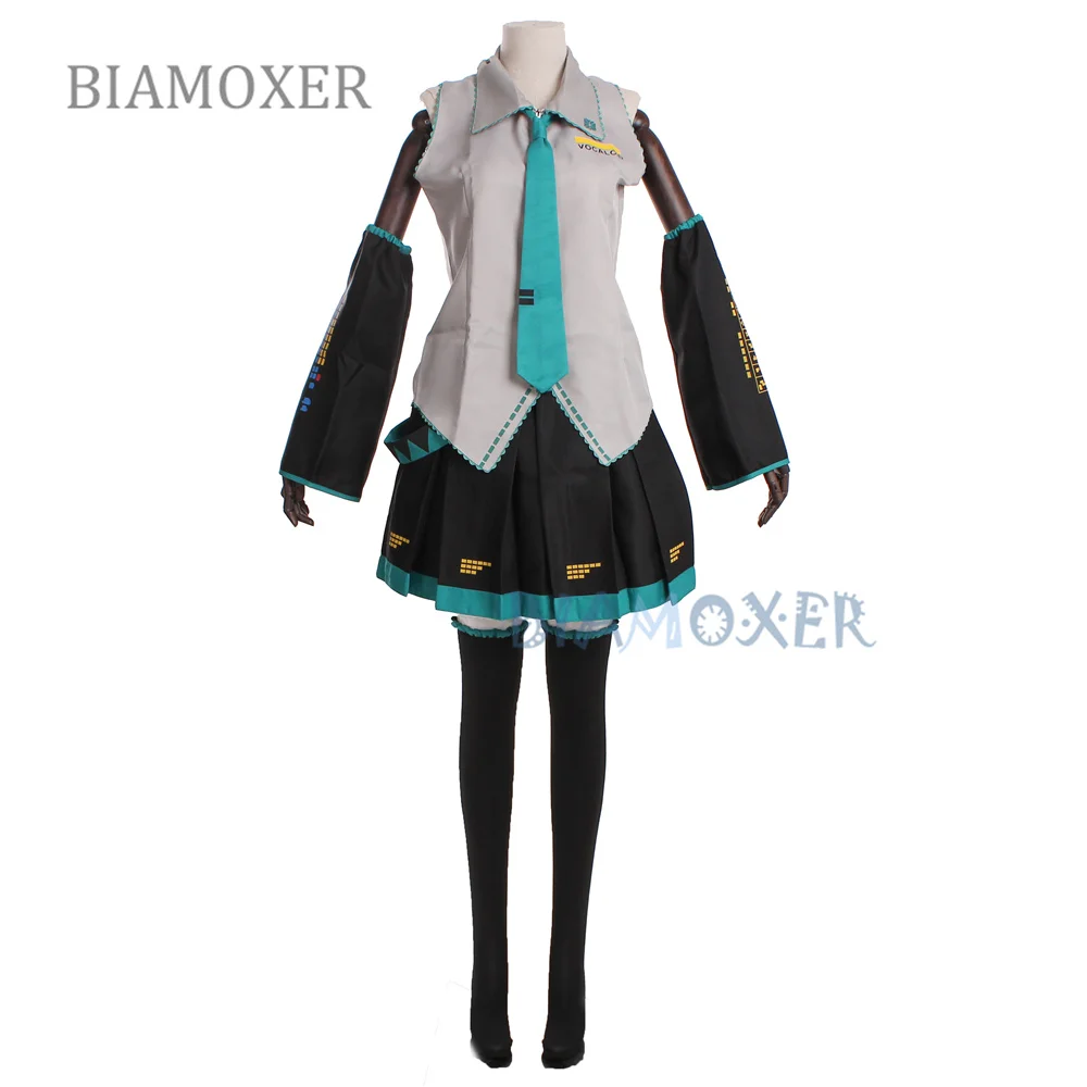 Vocaloid Miku Cosplay Wig Costume Japan Midi Dress Beginner Future Female Halloween Women's Men size |