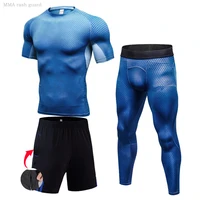 mens running suit basketball compression leggings short t shirt summer gyms workout quick drying tights training suits set 4xl