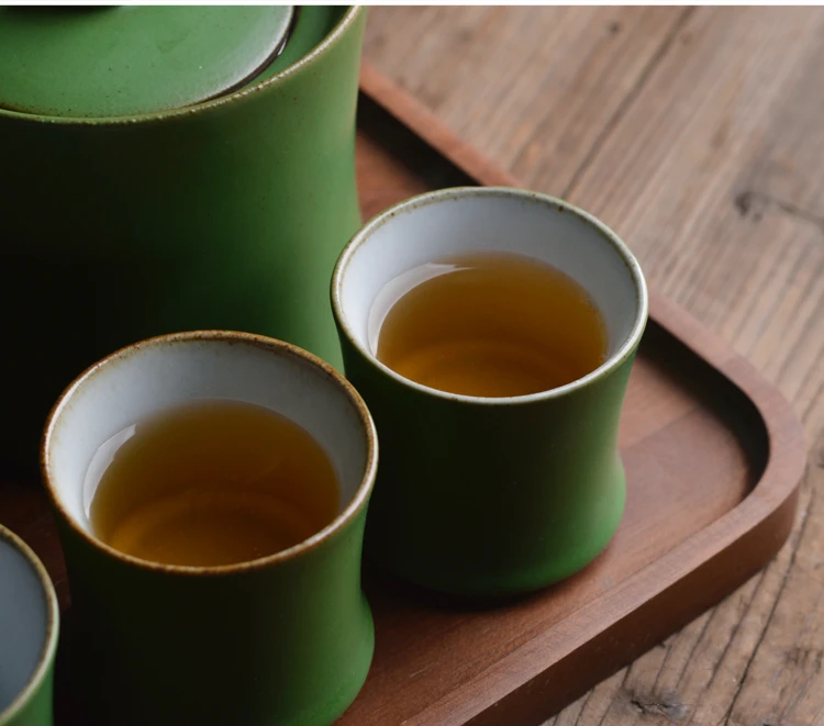 

3P Chinese Style Ceramic Opening Cups Green Beautiful Kung Fu Tea Cup Set Bamboo Teaware Mugs For Tea Ceremony Teacup