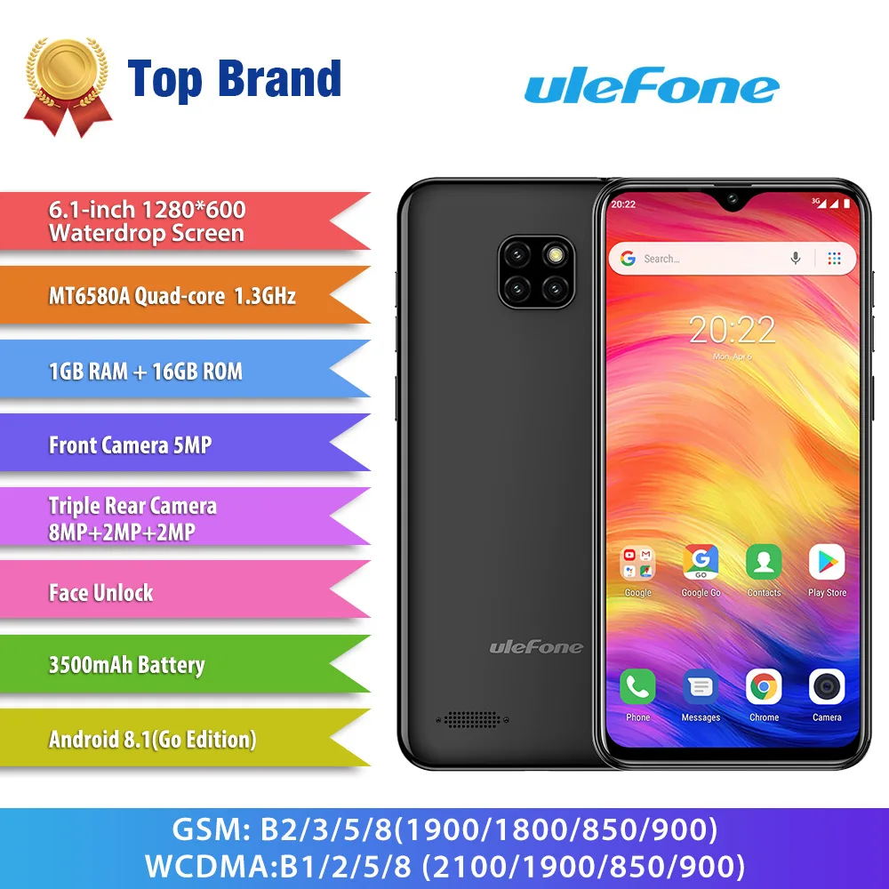 Ulefone Note 7 смартфон с 5 дюймовым дисплеем четырёхъядерным процессором ОЗУ 16 ГБ ПЗУ