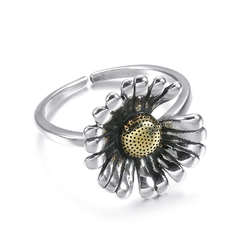 Женское кольцо с цветком маргаритки из серебра 925 пробы|Кольца| |