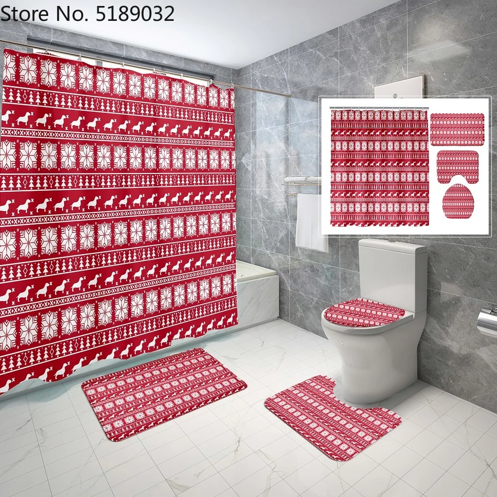 Merry Christmas набор для ванной занавески Мультяшные лося снежинки красные белые душа