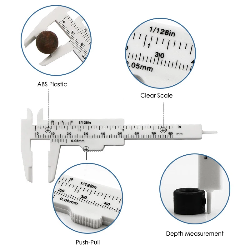 5pcs Mini 80mm Plastic Sliding Vernier Caliper Gauge Measuring Tool Ruler Micrometer Gauge White Blue Black color optional