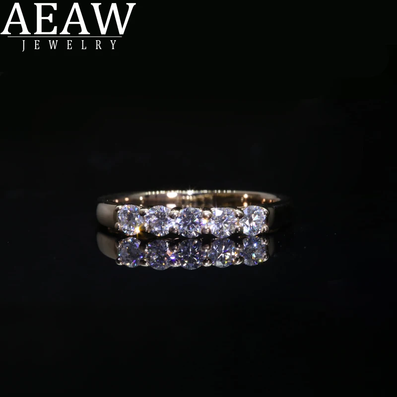 

AEAW 18k Yellow Gold 0.1ct 3mm Total 0.5ctw DF Round Cut Engagement&Wedding Moissanite Lab Grown Diamond Band Ring for Women