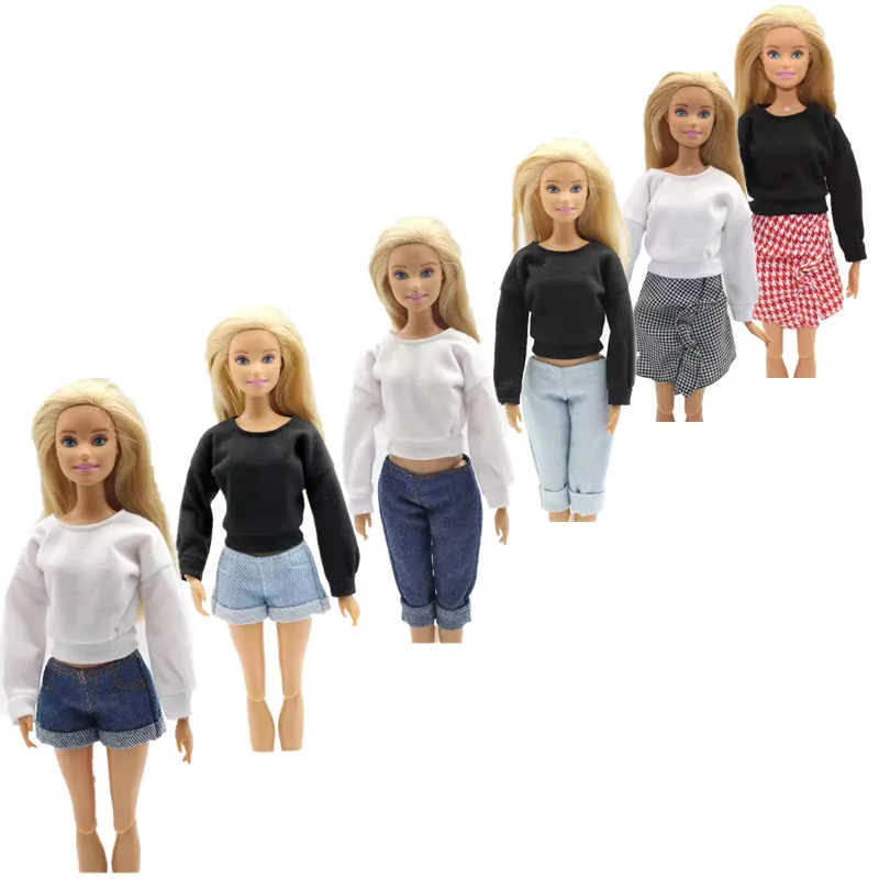 

1/6 BJD Clothes For Barbie Doll Outfits Fashion White Black Sweatershirt Hoodie Sweater Top 11.5" Dolls Accessories Kids DIY Toy