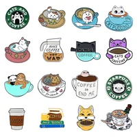 coffee theme big collection enamel pin custom cartoon cup cats brooches animal lapel pin badges jewelry gifts all men and women