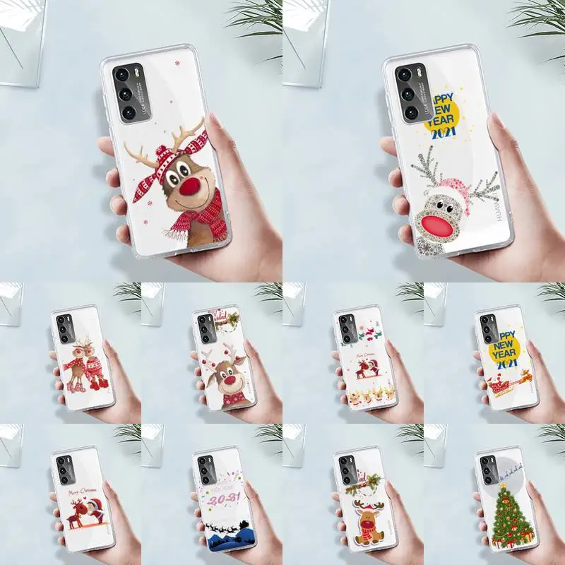 

Christmas new Year happy Cartoon Phone Case Transparent For Huawei 8 7 6 5 4 3 2 pro SE i E Soft TPU Clear Mobile Bags Coque