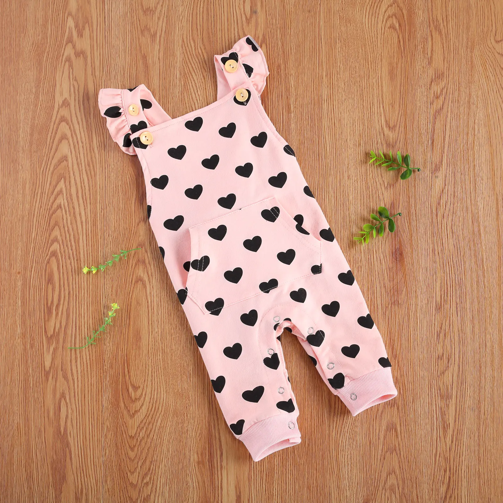 

Pudcoco 2020 Autumn 0-24M Infant Baby Girl Heart Print Buttons Front Pocket Romper Flared Short Sleeve Backless Toddler Outfit