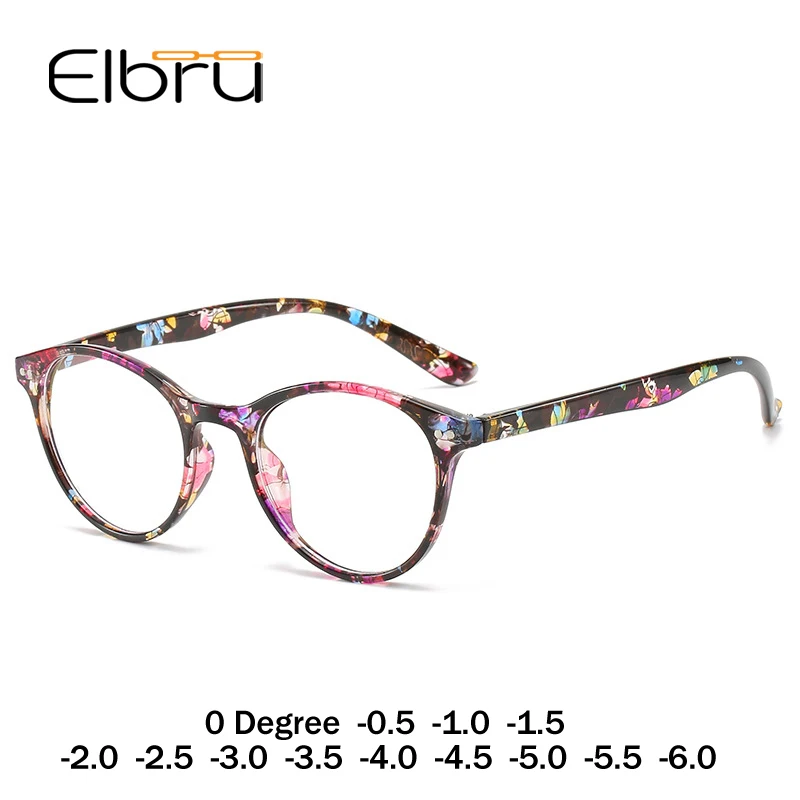 Elbru готовые очки для близорукости женщин 0 5 1 2 3 4 6 Ретро цветочный принт оправа