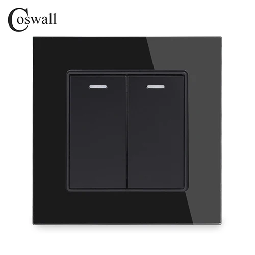 Black COSWALL 2 банды 1 способ Роскошный Кристалл стекло панель светильник Переключатель ВКЛ/ВЫКЛ настенный выключатель прерыватель 16A - Цвет: Black
