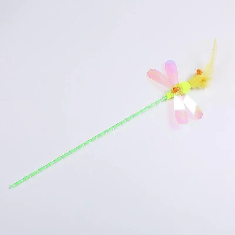 

1pcs Cat Toy Cat Wand Toy Cats Teaser Toys Wands Creative Faux Feather Dragonfly Sequins Shape Design Pet Kitten Kitty Plaything