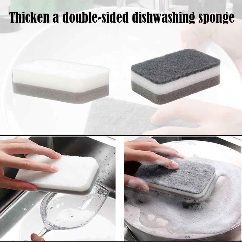 

1/5Pcs Scouring Pad Dish Cloth Cleaning Brush Double-sided Sponge Wipe Strong Decontamination Kitchen Sponge Wipe Cleaning Tools