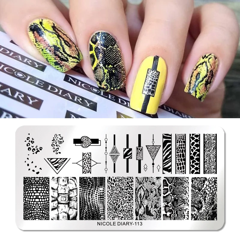 Трафареты NICOLE DIARY для стемпинга с изображением тигра дракона змеи абстрактные